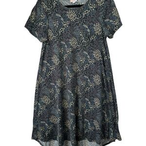 Lularoe Floral Swing Dress Blue Cream Boho Short Sleeve Medium